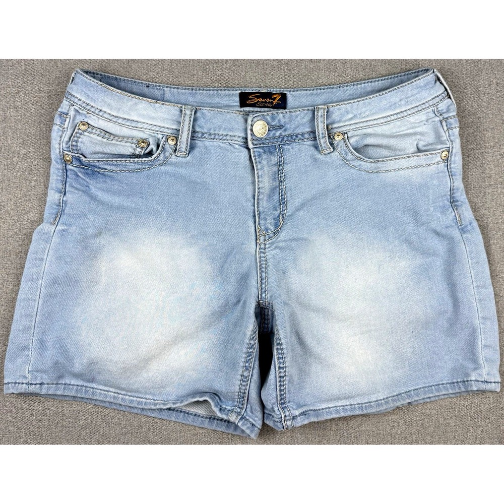 Seven7 Womens Size 12 Denim Shorts Light Wash Stretch Embroidered Pockets